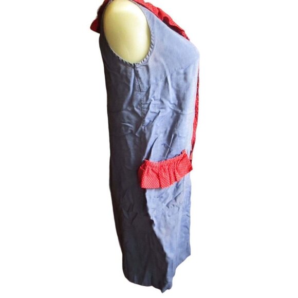 Vintage Womens Dress 6 1960's Handmade Slinky Chambray Red Polka Dot Country Zip - Picture 6 of 7